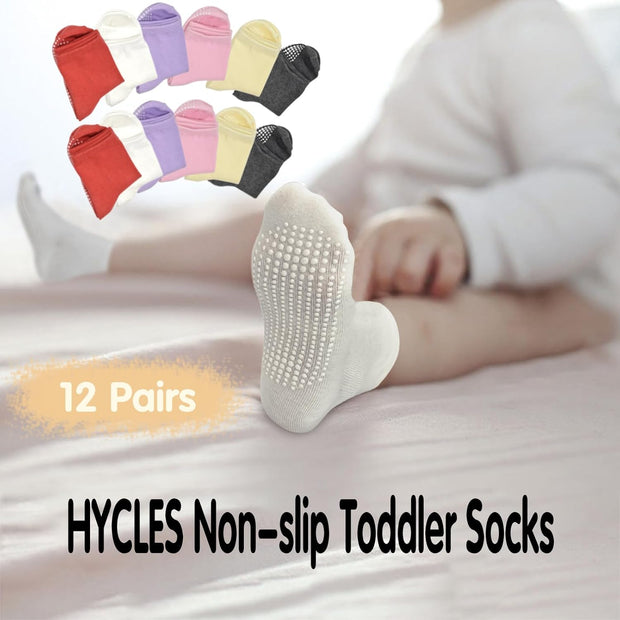 Non-Slip Toddler Socks, Girl Grip Socks for 1-10 Years Kids Girls Boys Toddler Sock with Grippers