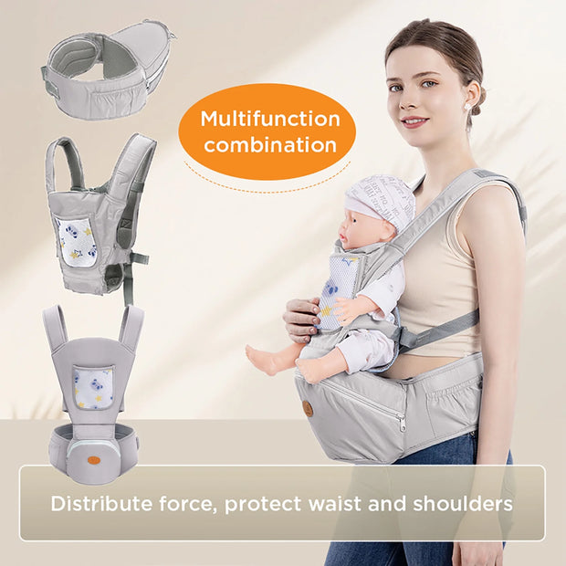 Baby Carrier,6-In-1 Baby Carrier Newborn to Toddler, Adjustable Detachable Infant Baby Hip Seat Carrier for 7-44Lbs, All Seasons, Perfect for Shopping Travelling
