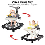 Baby Walker, 4 in 1 Foldable Walkers with Wheels & Removable Feeding & Music Tray, Activity Center for Baby Boys / Girls, Black