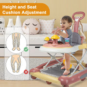 Infant Baby Walker with Wheels, Adjustable Activity Center for Boys Girls, Pink