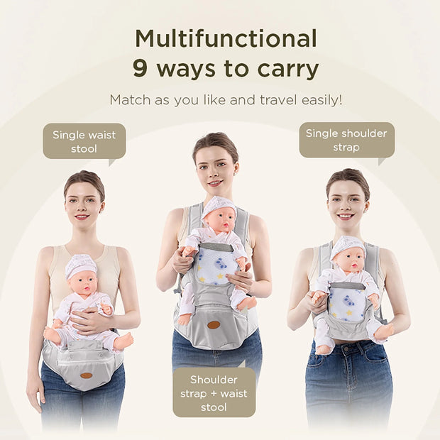 Baby Carrier,6-In-1 Baby Carrier Newborn to Toddler, Adjustable Detachable Infant Baby Hip Seat Carrier for 7-44Lbs, All Seasons, Perfect for Shopping Travelling