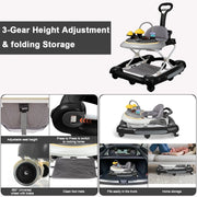 Baby Walker, 4 in 1 Foldable Walkers with Wheels & Removable Feeding & Music Tray, Activity Center for Baby Boys / Girls, Black