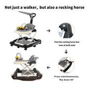 Baby Walker, 4 in 1 Foldable Walkers with Wheels & Removable Feeding & Music Tray, Activity Center for Baby Boys / Girls, Black