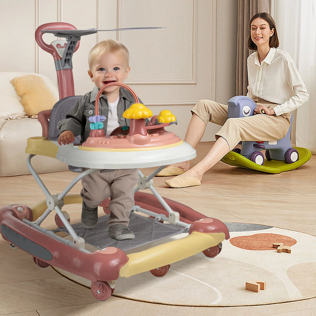 Infant Baby Walker with Wheels, Adjustable Activity Center for Boys Girls, Pink