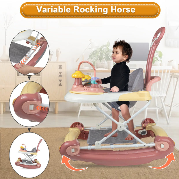 Infant Baby Walker with Wheels, Adjustable Activity Center for Boys Girls, Pink